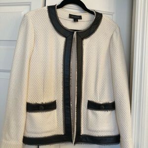 St. John knit eyelash jacket with leather trim